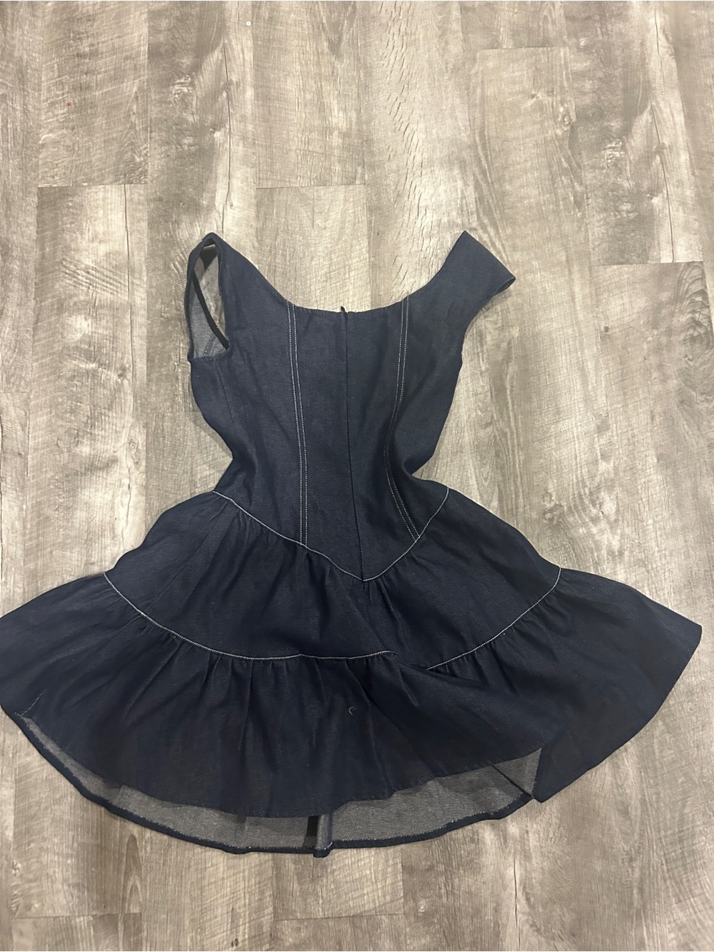 Peppermayo Dark Blue Denim Button-Front Tiered Dress - Picture 2 of 3